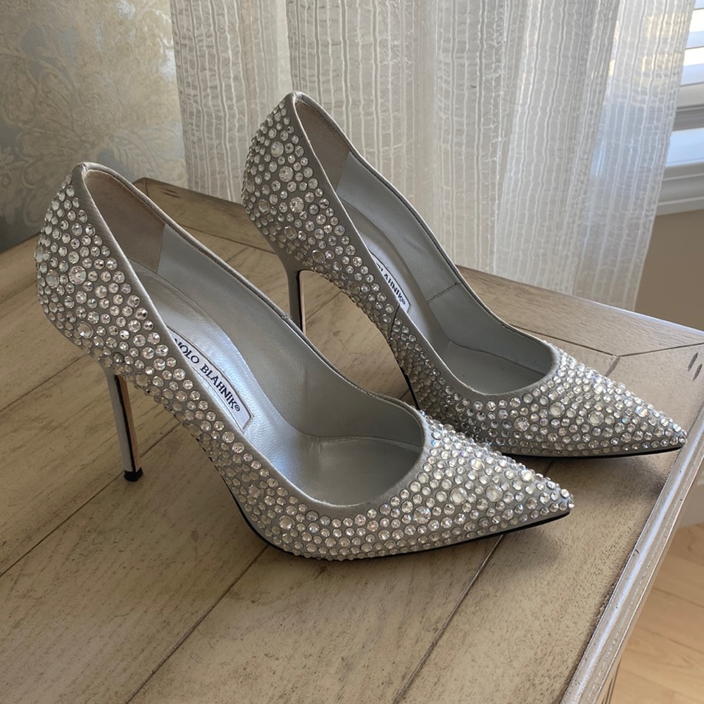 Manolo Blahnik rhinestones silver womens heel.